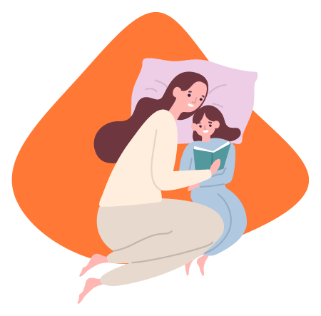 Mãe e filha lendo um livro na campanha de dia das mães. 