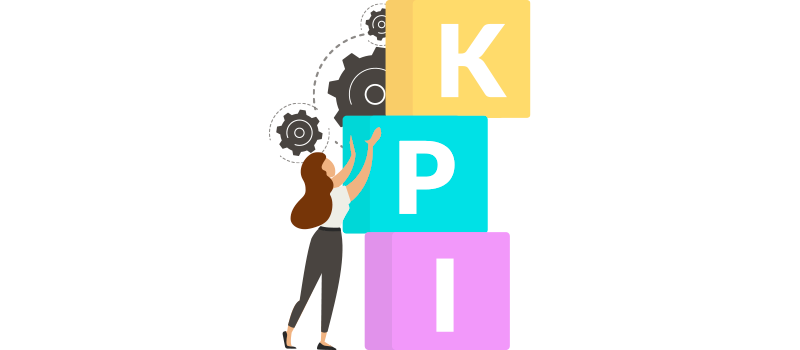 Ícones com a palavra KPI escrita representando os resultados do marketing de performance