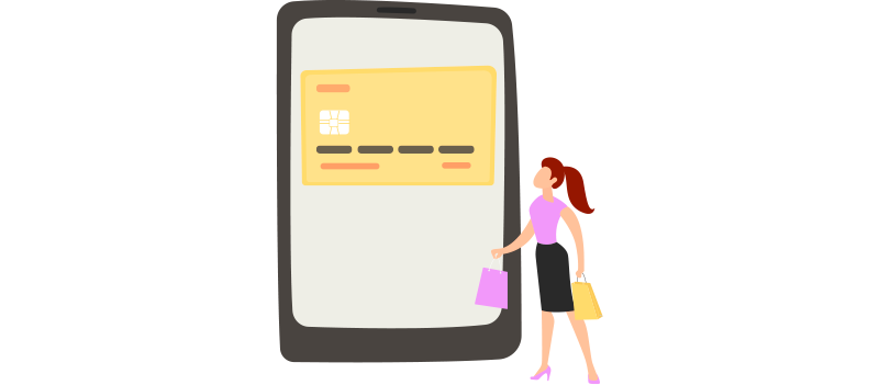Ilustração de uma pessoa fazendo uma compra usando o celular, como compras em lives de vendas