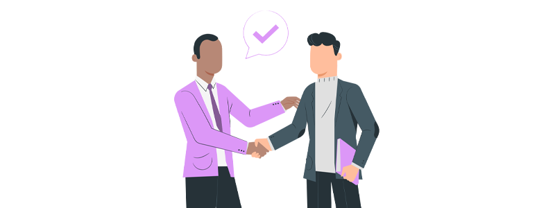 Ilustração de um cliente e um parceiro dando as mãos